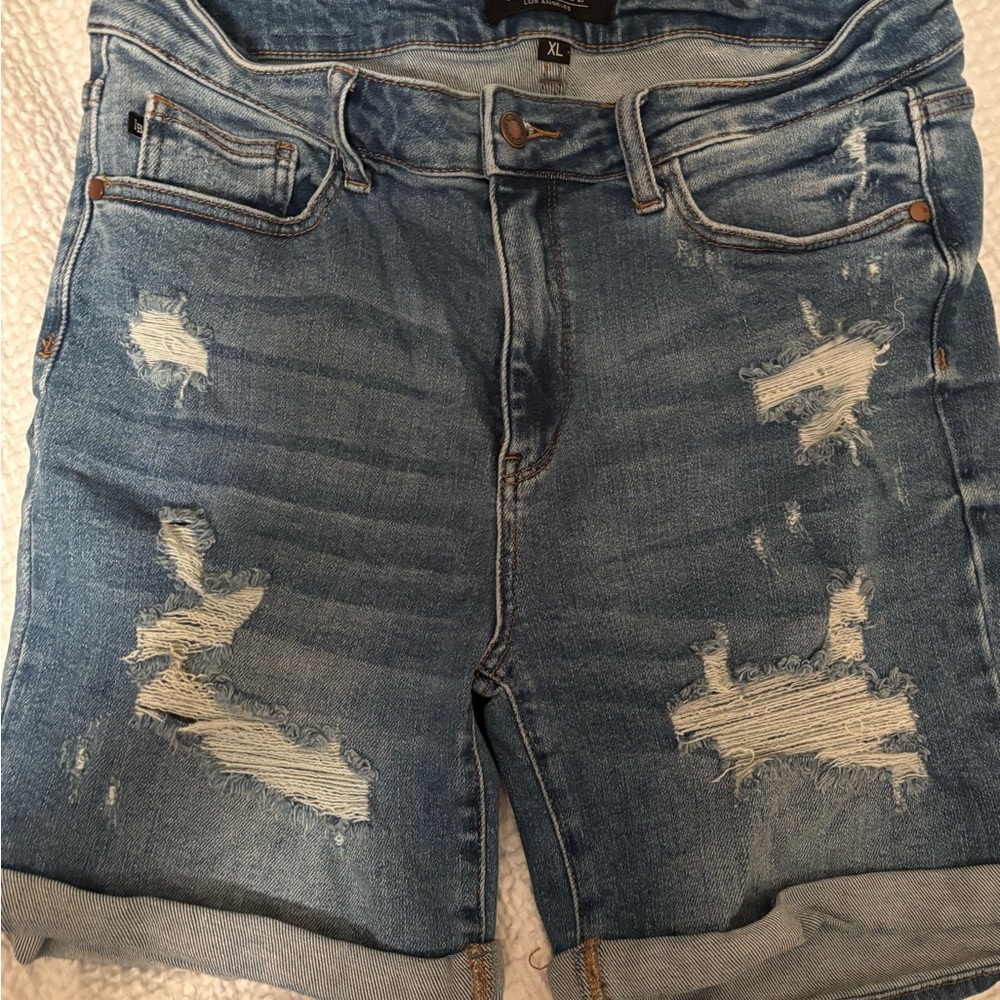 Judy Blue Distressed Mid-Thigh Jean Shorts